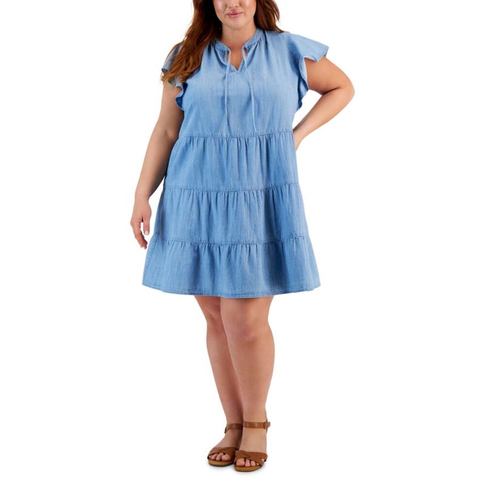 Style & Co Plus Size Chambray Flutter Sleeve Dress